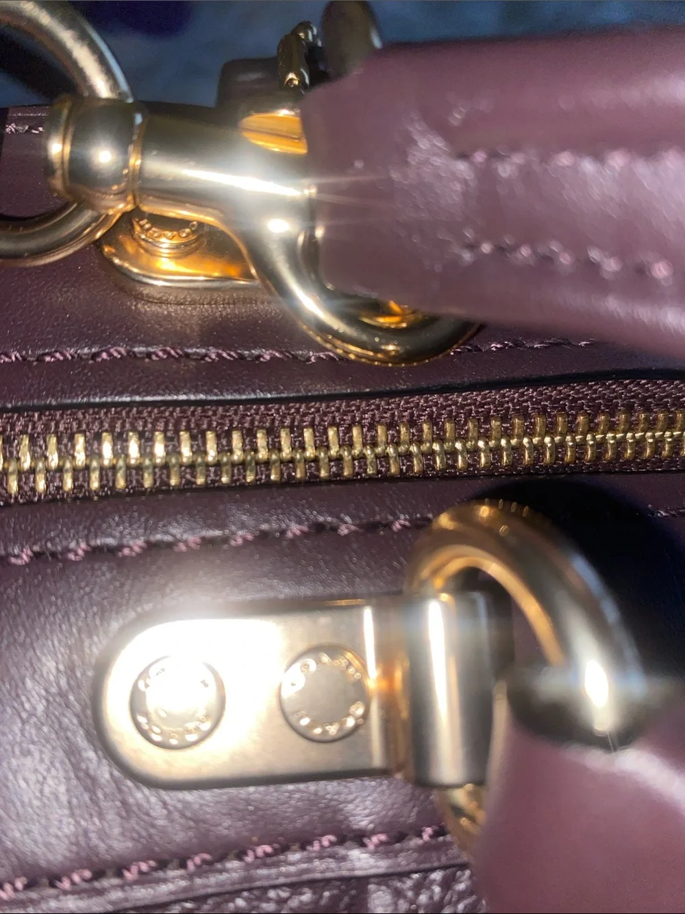 Coach Purple Pebbled Leather Lane Satchel Bag with Gold Logo